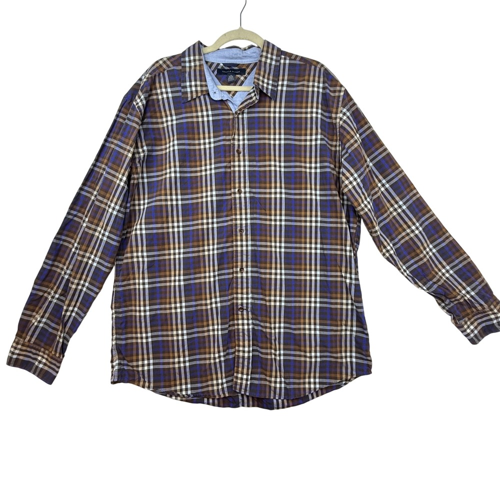 Tommy Hilfiger Plaid Button Down Shirt Mens XL Long Sleeve Cotton‎ casual brown